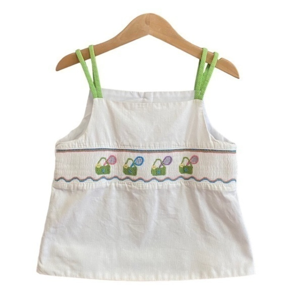 Anavini White Smocked Embroidered Bug Catcher Corduroy Tank Top 6
